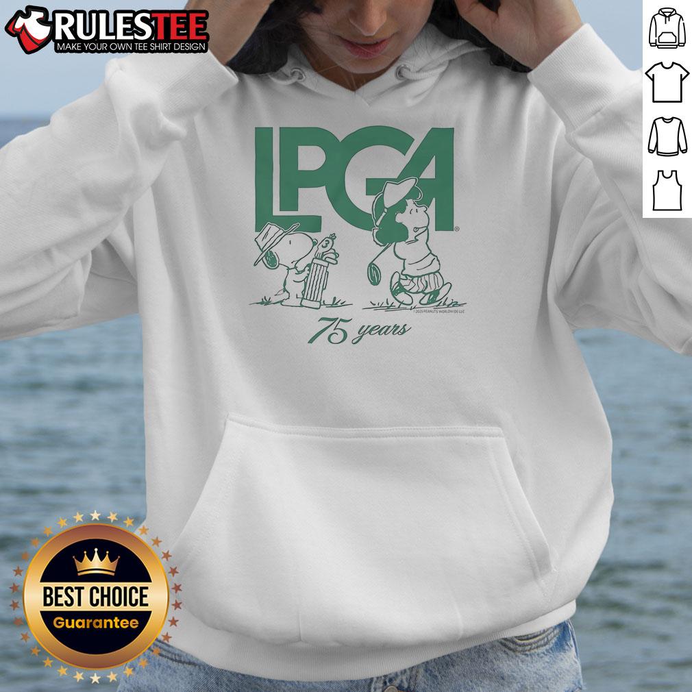 Cute Peanuts x LPGA Lucy Swing Hoodie featuring playful design, perfect for golf enthusiasts and Peanuts fans.