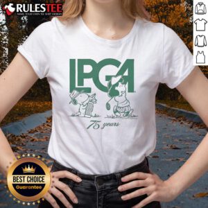 Alt Text: Cute Peanuts X LPGA Lucy Swing ladies tee featuring vibrant graphics for golf fans and Peanuts lovers.