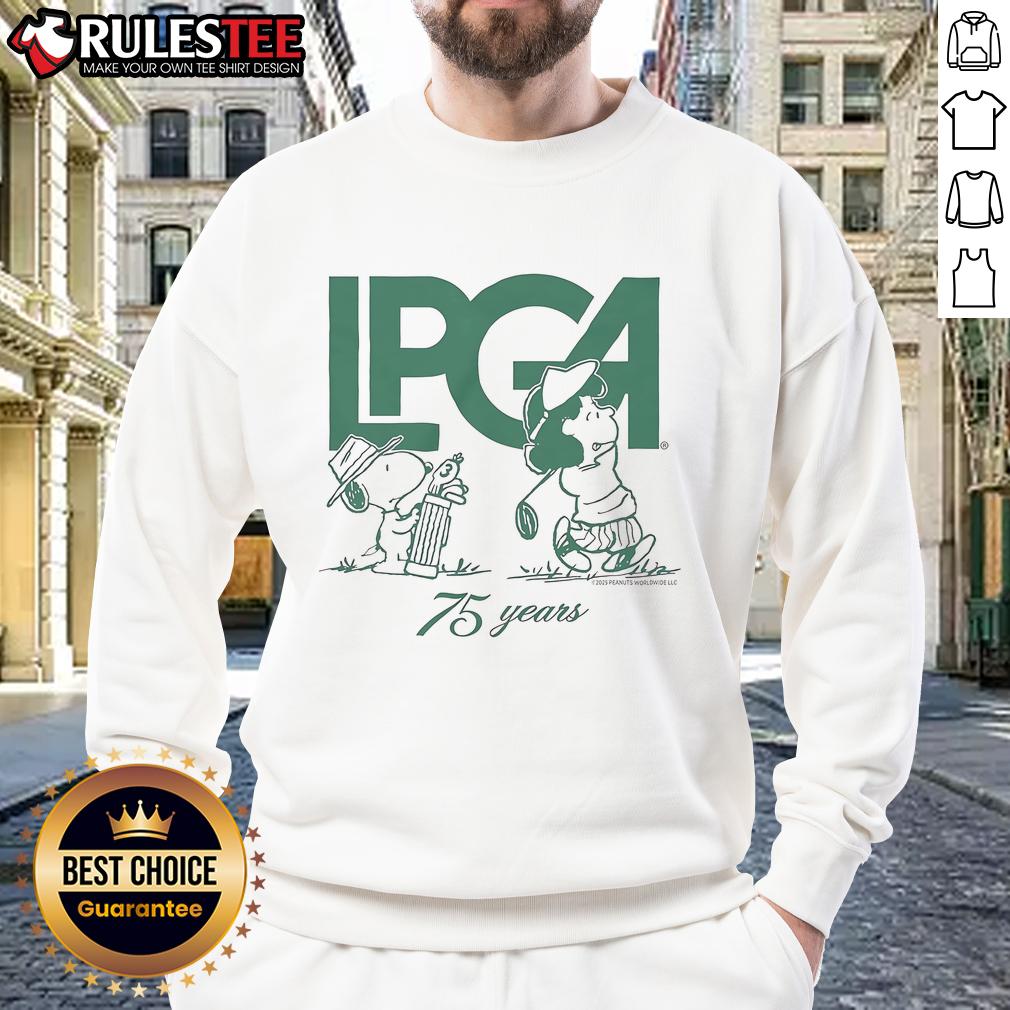 Adorable Cute Peanuts X LPGA Lucy Swing Sweatshirt featuring a playful design perfect for golf fans and fashion lovers.