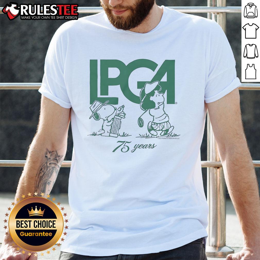 Alt Text: Cute Peanuts X LPGA Lucy Swing T-Shirt featuring playful design, perfect for golf enthusiasts and Peanuts fans.