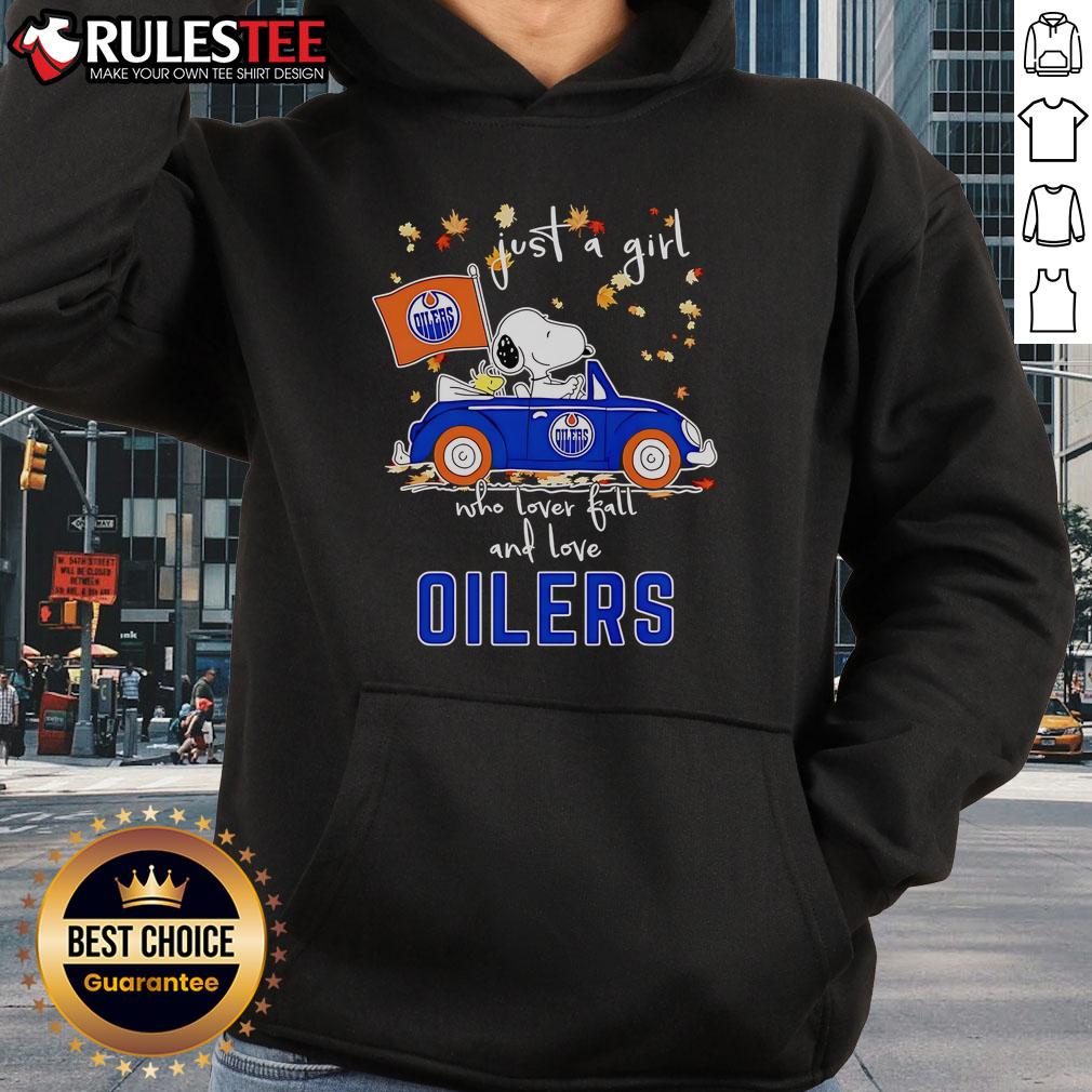 Cute Snoopy and Woodstock on a hoodie for girls who love fall and the Edmonton Oilers.