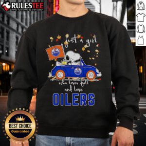 Alt Text: Cute Snoopy and Woodstock on a sweatshirt, perfect for a girl who loves fall and the Oilers.