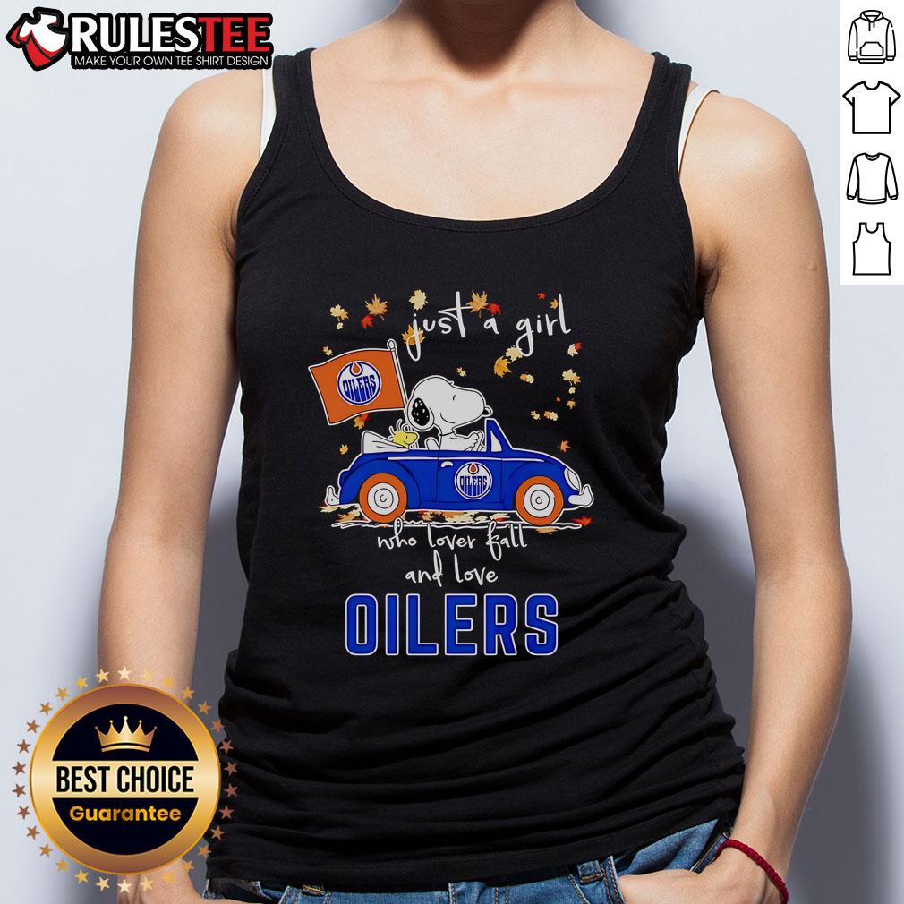 Alt Text: Cute Snoopy and Woodstock graphic on a tank top for girls who love fall and the Oilers.