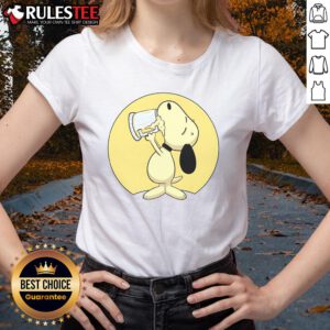 Cute Snoopy drinking beer on a ladies tee, perfect for casual outings and Peanuts fans.