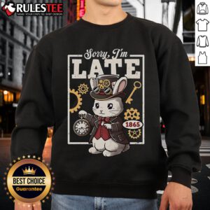 Adorable steampunk white rabbit sweatshirt featuring whimsical design and vintage-inspired details, perfect for unique fashion lovers.