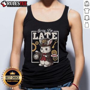 Cute steampunk white rabbit tank top featuring whimsical design and intricate details, perfect for unique fashion lovers.