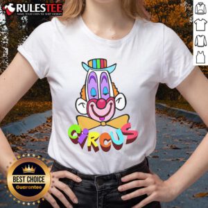 Funny clown circus face design on a ladies tee, perfect for playful and vibrant fashion lovers.