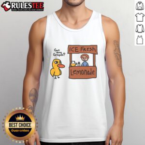 Funny Got Any Grapes Duck Song tank top featuring a duck at a lemonade stand, perfect for summer fun and laughs.