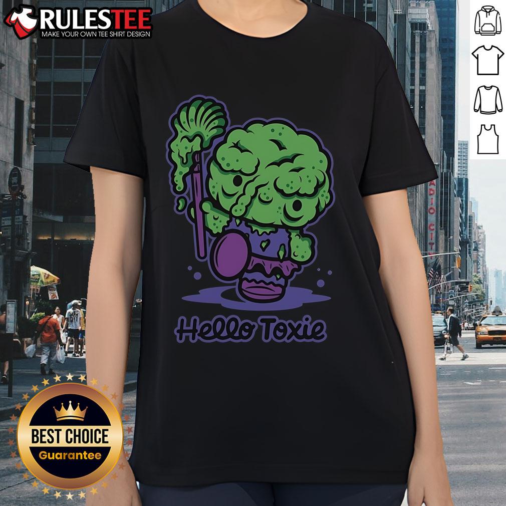 Funny Hello Toxie Hello Kitty ladies tee featuring playful graphic design, perfect for casual wear and cat lovers.