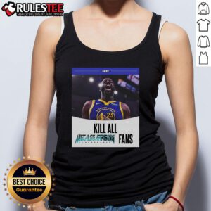 Draymond Green wearing a humorous 'Kill All Metal Rising Revengeance Fans' tank top, showcasing a playful gaming culture.