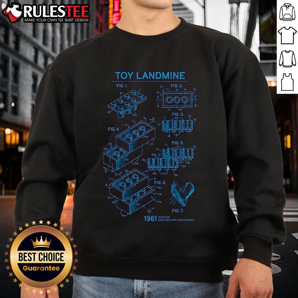 Funny Lego Toy Landmine sweatshirt featuring 1961 inventor Gootfred Kirk Christiansen, the ultimate weapon design.
