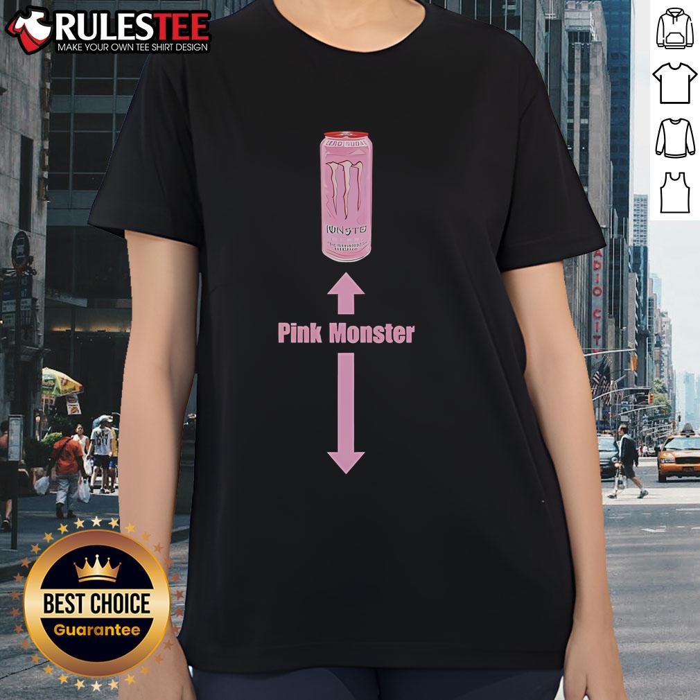 Funny Pink Monster Energy Ladies Tee featuring a playful design, perfect for casual wear and showcasing a vibrant style.