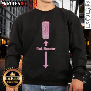 Funny pink monster energy sweatshirt with playful graphics, perfect for casual wear and energy drink enthusiasts.