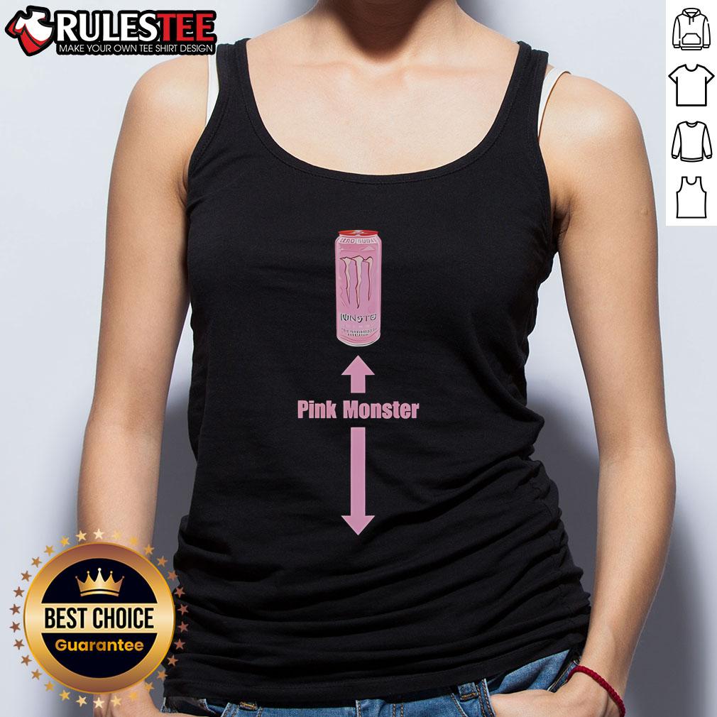 Funny pink monster energy tank top featuring a playful design, perfect for casual wear and energy enthusiasts.