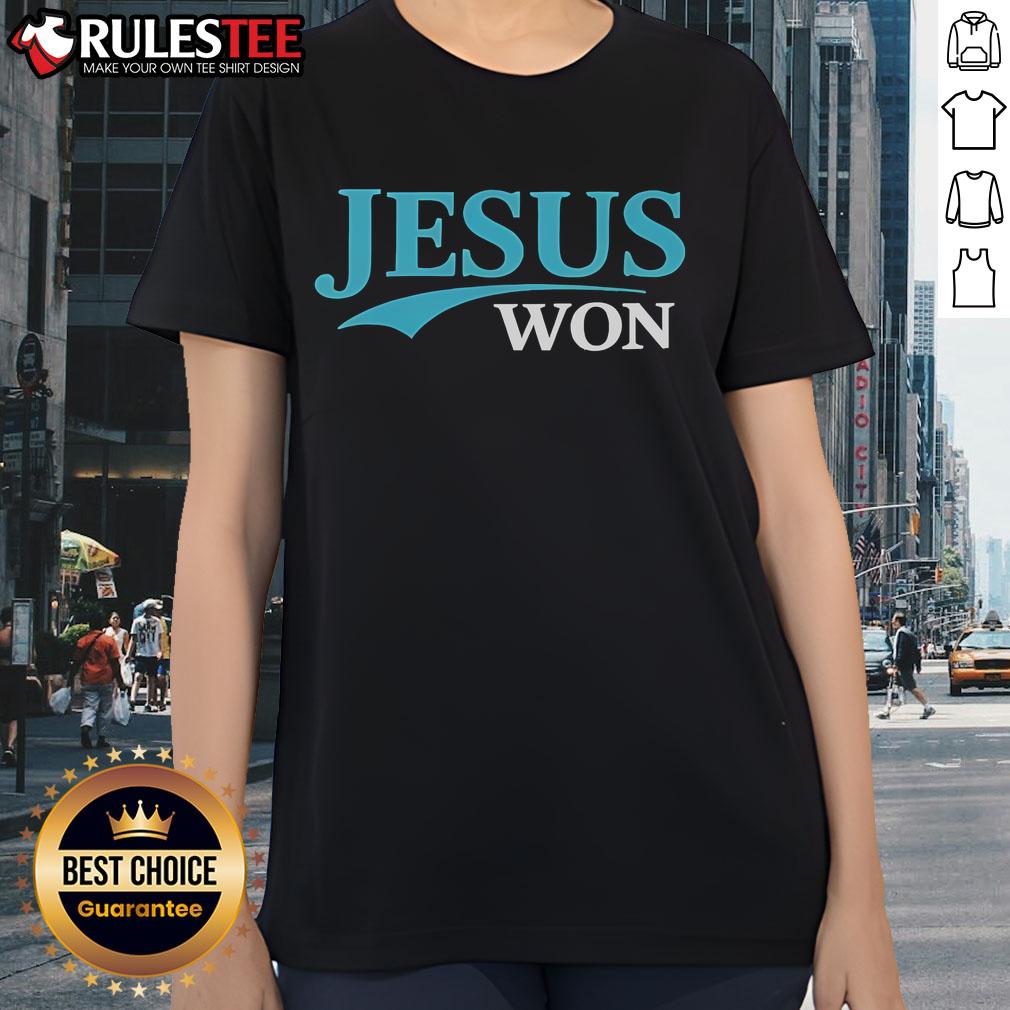 Official Jesus Won Kyle Stowers Surreal Walk-Off Ladies Tee featuring a unique design celebrating baseball and faith.