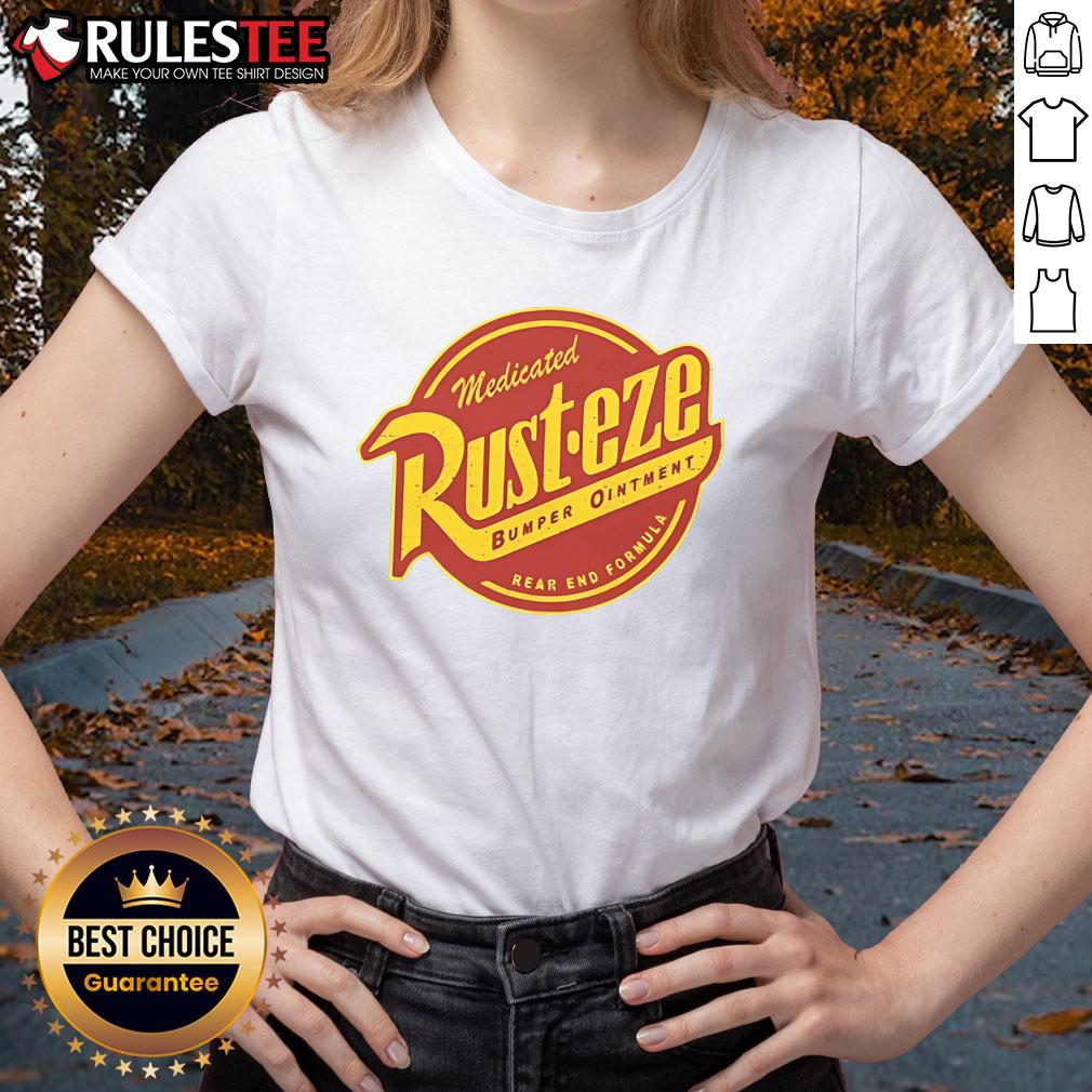 Official Medicated Rust-Eze Bumper Ointment Ladies Tee featuring a stylish design for fans of Cars merchandise.