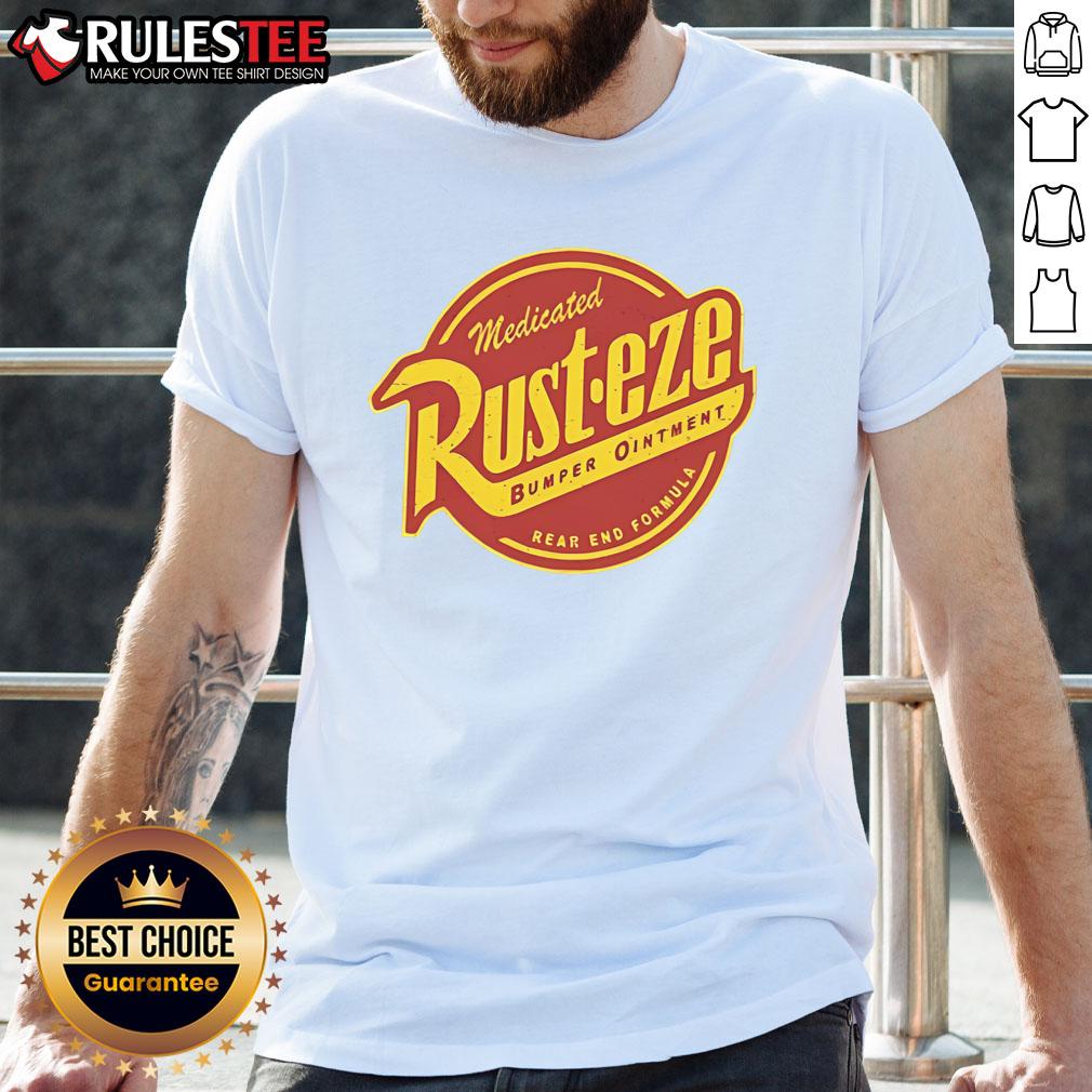 Official Medicated Rust-Eze Bumper Ointment T-Shirt featuring a unique design, perfect for fans and collectors.