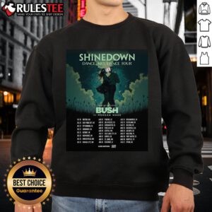 Official Shinedown Tour 2025 poster design featured on a stylish sweatshirt, perfect for fans and concert-goers.