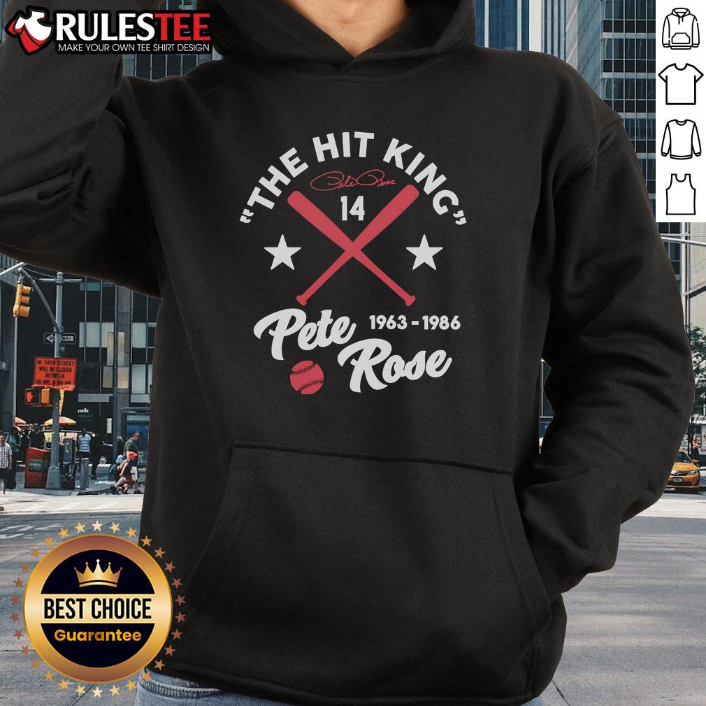Official Pete Rose hoodie featuring The Hit King design, celebrating baseball legend from 1963 to 1986.