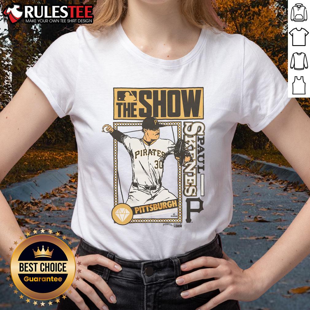 Pretty MLB The Show Pirates Paul Skenes ladies tee featuring stylish design and vibrant team colors for fans.