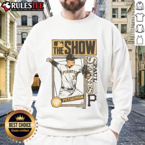 Pretty MLB The Show Pirates Paul Skenes sweatshirt featuring team logo and vibrant design for fans and gamers.