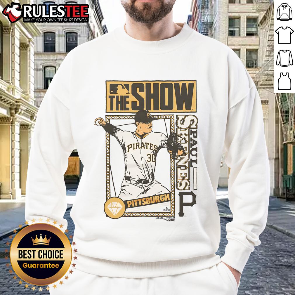 Pretty MLB The Show Pirates Paul Skenes sweatshirt featuring team logo and vibrant design for fans and gamers.