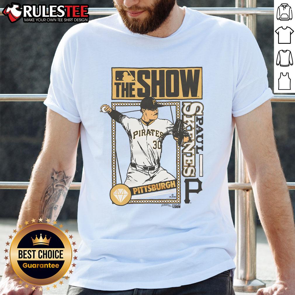 Pretty MLB The Show Pirates Paul Skenes T-Shirt featuring vibrant team colors and graphics for fans and gamers.