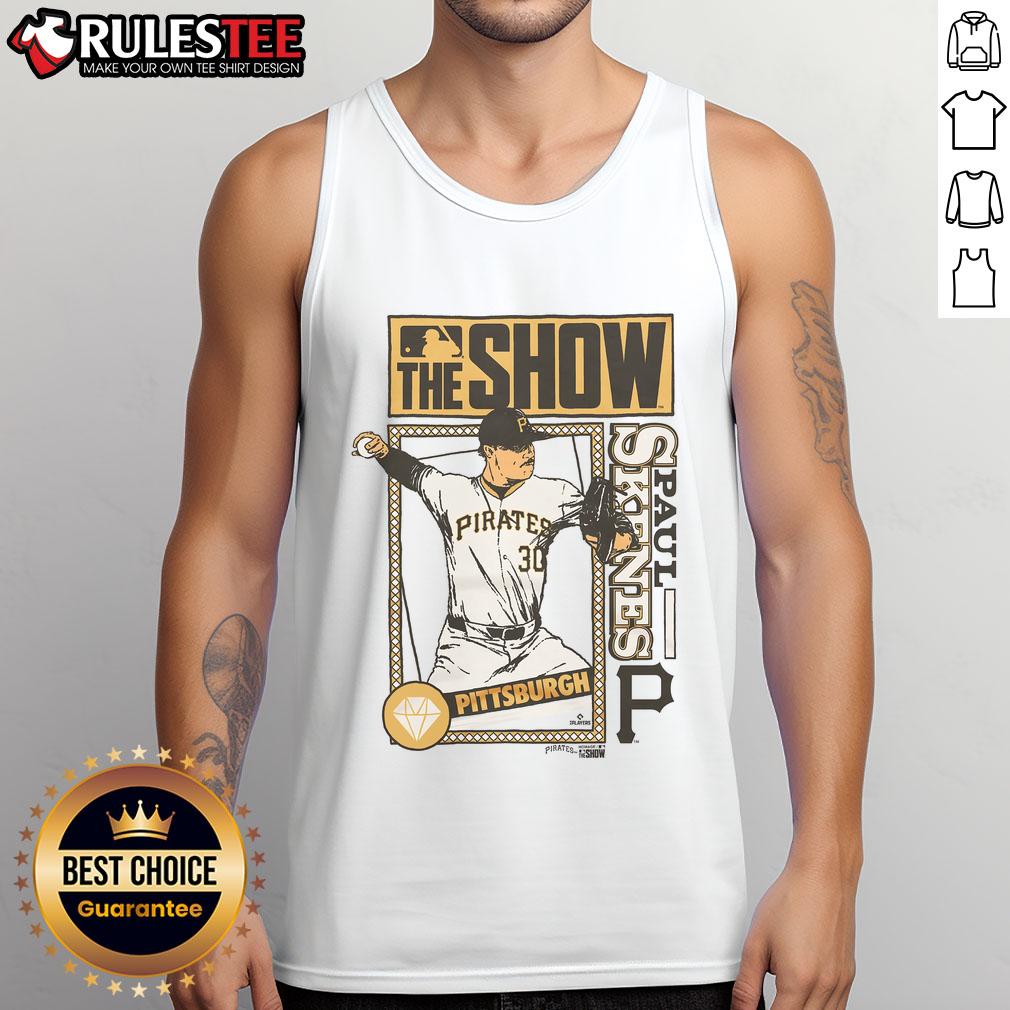 Pretty MLB The Show Pirates Paul Skenes tank top featuring vibrant team colors and player graphic design.