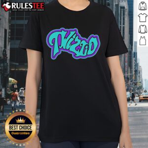 Alt Text: Pretty Twiztid Mostasteless 8-Bit Wavy Logo Ladies Tee featuring vibrant graphic design on a stylish shirt.