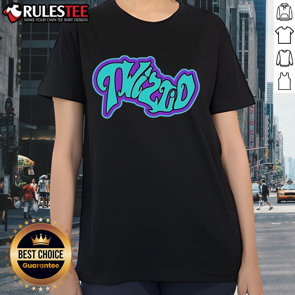 Alt Text: Pretty Twiztid Mostasteless 8-Bit Wavy Logo Ladies Tee featuring vibrant graphic design on a stylish shirt.