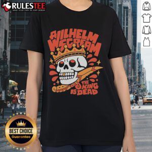 Awesome A Wilhelm Scream The King Is Dead Skull Ladies Tee featuring a stylish skull graphic on a women's shirt.