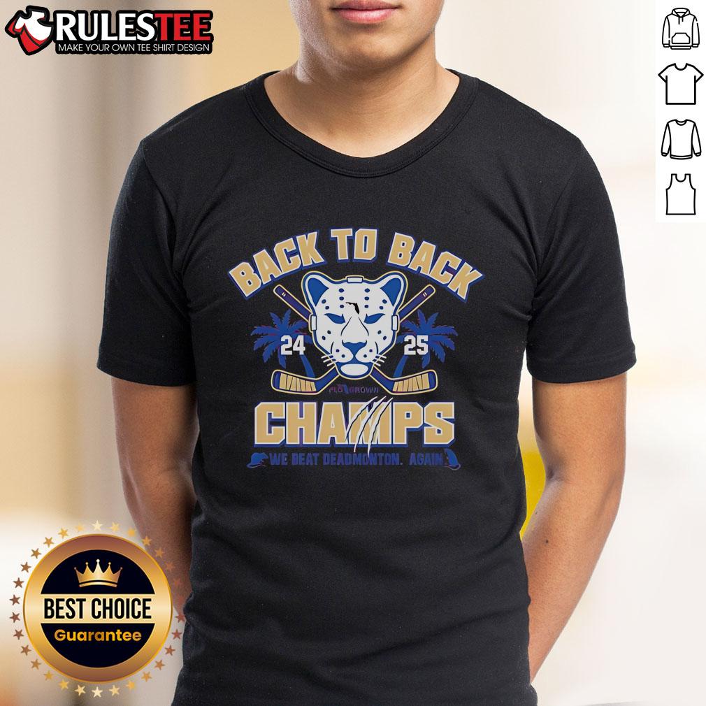 Awesome Back To Back Champ We Beat Deadmonton Again 2025 T-Shirt featuring bold graphics and vibrant colors.