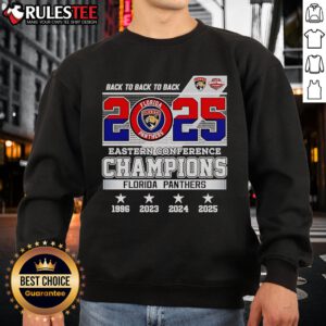 Florida Panthers 2025 Eastern Conference Champions sweatshirt featuring the team logo, perfect for hockey fans.