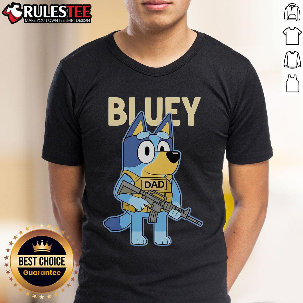 Awesome Bluey Military Tactical Dad T-Shirt featuring a cool design for proud dads who love Bluey and tactical style.