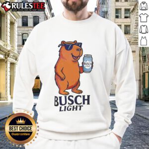 Awesome capybara sweatshirt featuring a Busch Light design, perfect for casual wear and animal lovers.