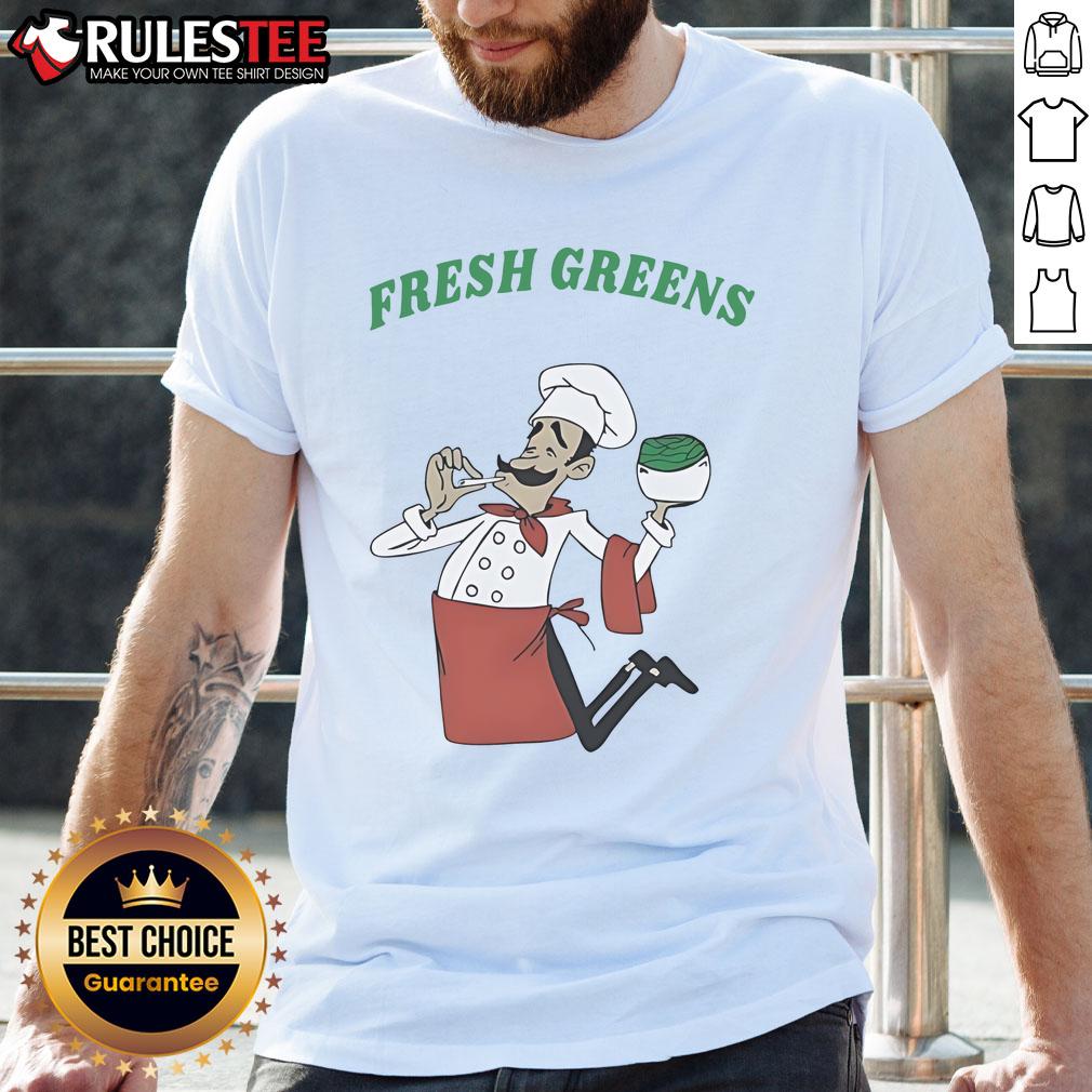 Awesome Fresh Greens Chef T-Shirt featuring vibrant green graphics for culinary enthusiasts and professional chefs.