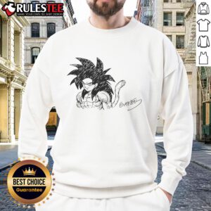 Awesome Goku Super Saiyan 4 sweatshirt featuring Akira Toriyama's signature, perfect for Dragon Ball fans.
