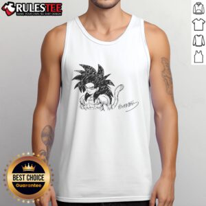 Awesome Goku Super Saiyan 4 tank top featuring Toriyama Akira's signature, perfect for Dragon Ball fans.