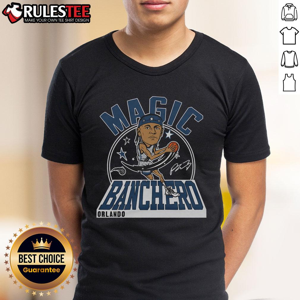 Alt Text: Awesome Magic Paolo Banchero Signature City Edition 2024 T-Shirt featuring bold graphics and team colors.