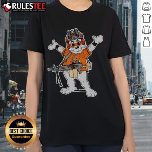 Alt Text: Womens tee featuring Lou Seal, the San Francisco Giants mascot in a soldier's helmet, perfect for fans.