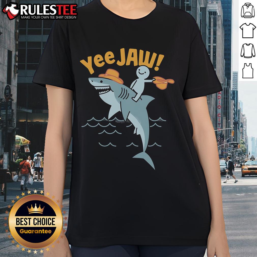 Awesome Shark Yee Jaw Ladies Tee featuring a stylish shark graphic on a comfortable women's t-shirt.