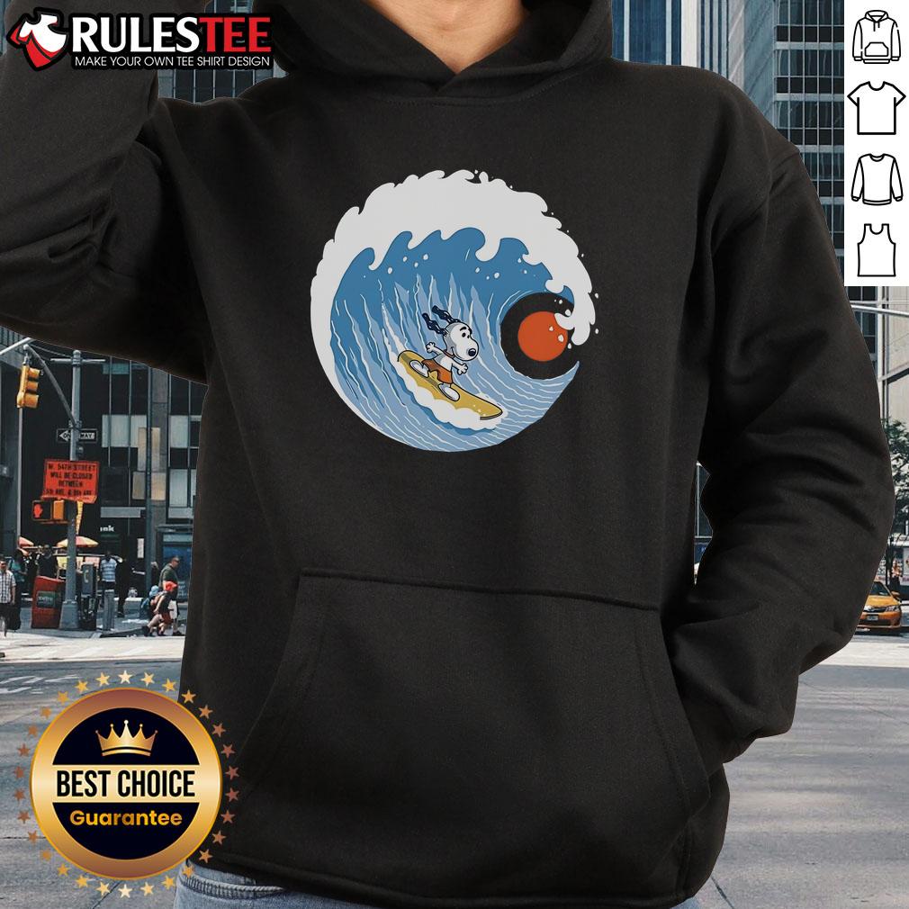 Awesome Snoopy Big Wave Adventure 2 Hoodie featuring Snoopy surfing on a big wave, perfect for beach lovers and fans.