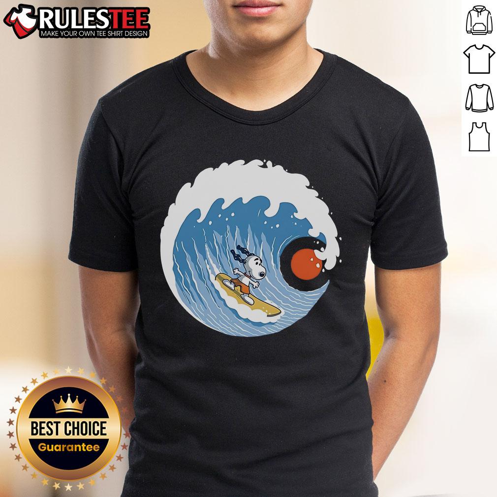 Awesome Snoopy Big Wave Adventure 2 T-Shirt featuring Snoopy surfing a giant wave in vibrant colors.