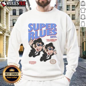 Awesome Super Blues Bros sweatshirt featuring vibrant graphics and cozy design, perfect for fans of the game.