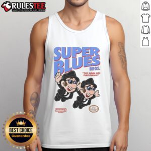 Awesome Super Blues Bros tank top featuring vibrant graphics and a fun design, perfect for gamers and fans of the series.
