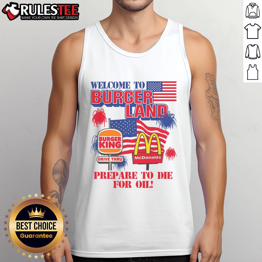 Awesome Welcome to Burgerland tank top featuring a vibrant burger graphic, perfect for food lovers and casual wear.