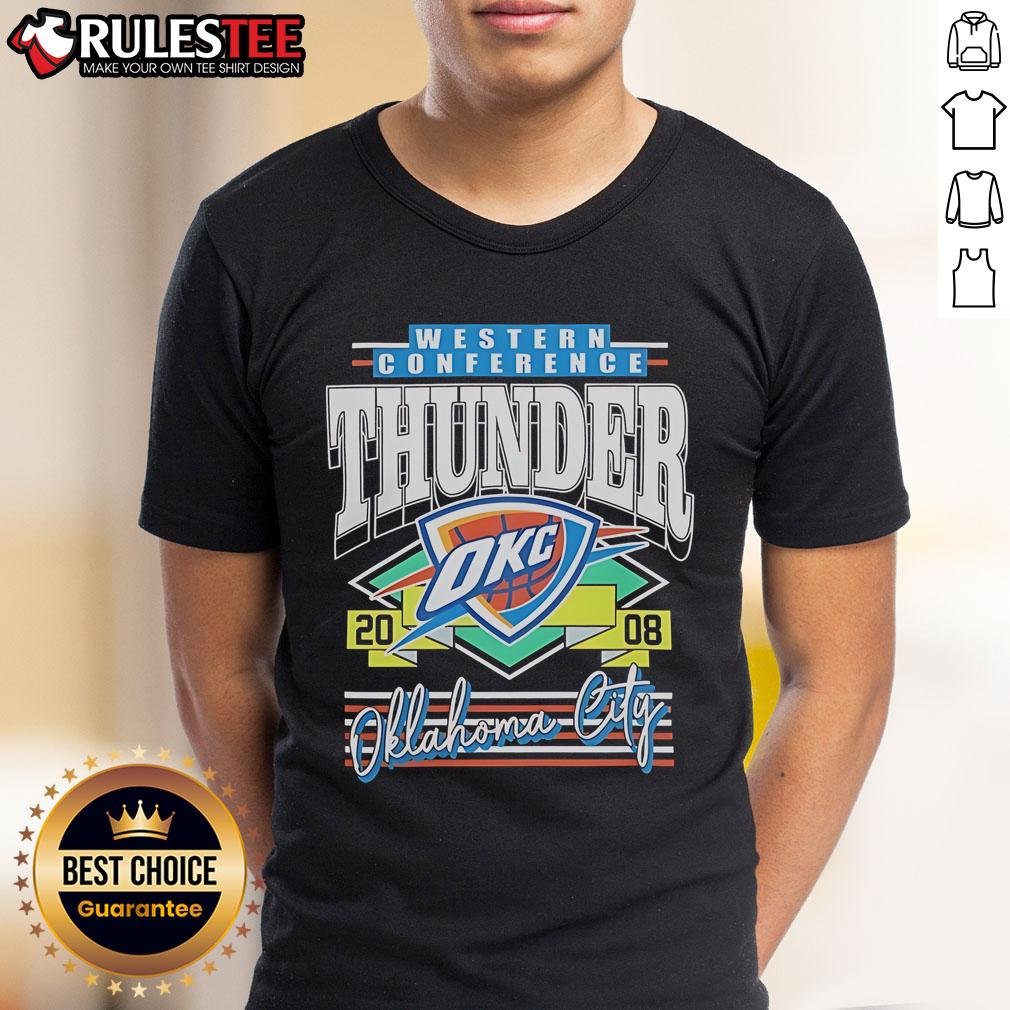Alt Text: Awesome Western Conference Oklahoma City Thunder 2008 T-Shirt featuring bold graphics and vibrant team colors.