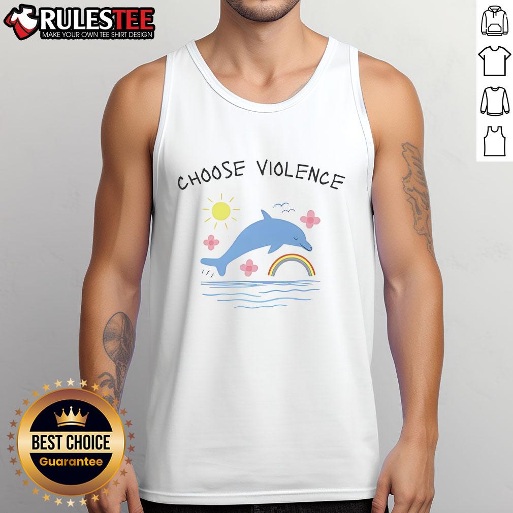 Alt Text: Cute choose violence summer tank top featuring playful dolphins, perfect for beach outings and casual wear.