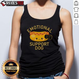 Cute emotional support dog wearing a funny 'You Can Do It' hot dog tank top, spreading joy and positivity.