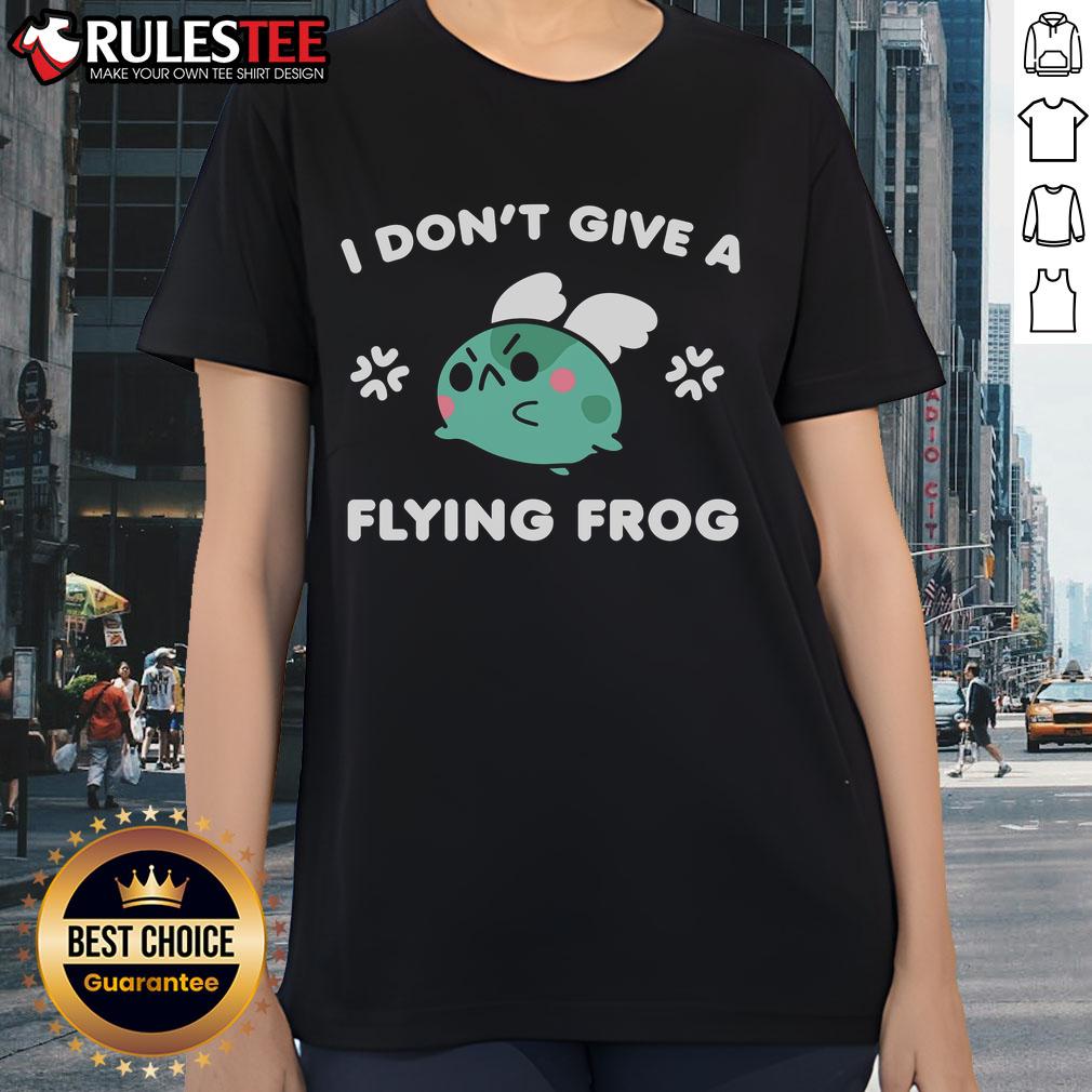 Cute I Don't Give A Flying Frog Ladies Tee featuring a playful frog design on a stylish women's t-shirt.